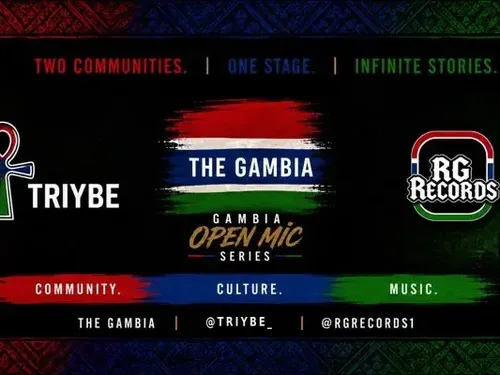 Gambia Open Mic Series logo: The Gambia flag with Open Mic Series